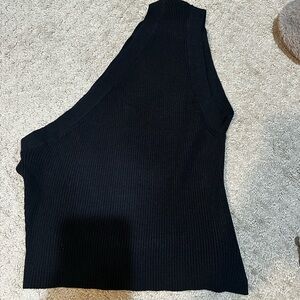 One-Shoulder Black Ribbed Knit Top
